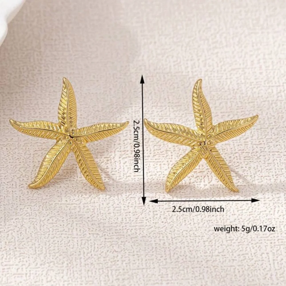 Gold Starfish Stud Earrings Summer Vacation Tropical Boho Women’s Jewelry